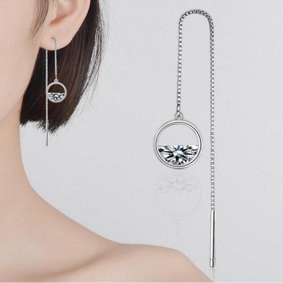 NEW Sterling Silver Diamond Water Drop Earrings T - Picture 2 of 4